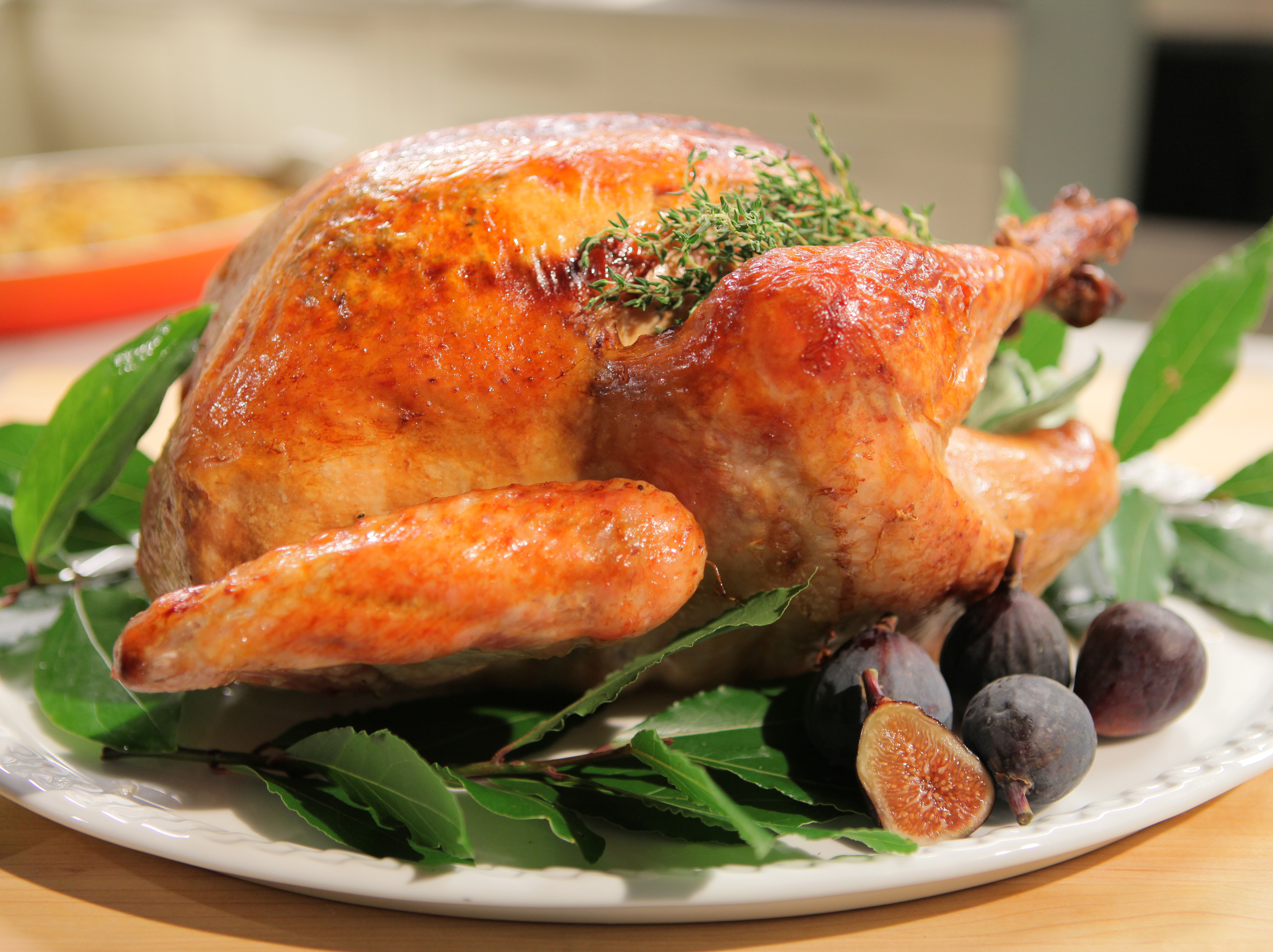 Classic whole roast turkey with sage and black pepper butter